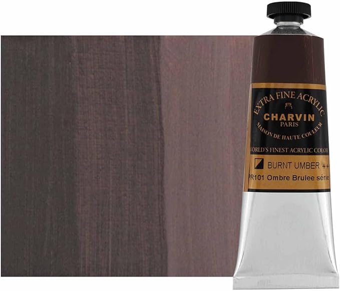 Charvin Extra Fine Professional Acrylic Paint - Burnt Umber, 60ml Tube, Triple-Milled, Lightfast Pigments, Open Stock Artist Acrylic Paints in Nature-Inspired Hues