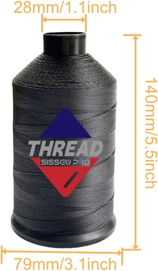 Sissewpro 8oz Bonded Nylon Thread 138 Upholstery Thread Heavy Duty for Sewing Machine Strong Black Threads for Leather Crafts Furniture Cusion,Boats Car Cover Seats,Canvas,Tex135,1500yds (Black)