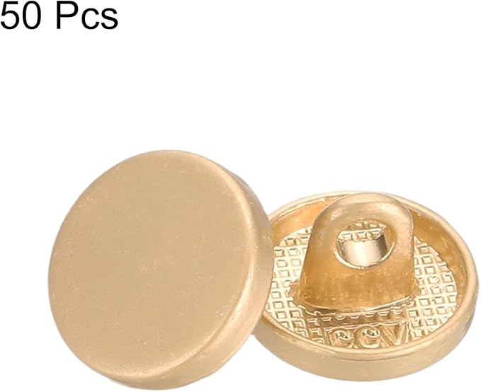HARFINGTON 50pcs 16L Metal Round Flat Sewing Buttons 10mm Alloy Shank Craft Replacement Button for Men Women Suit Woolen Coat Shirt Trousers Sewing Crafts, Matt Gold