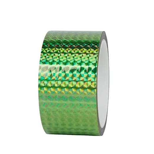 Self-Adhesive Holographic Reflective Tape Prism Tape Holographic Reflective Tape for Keep Birds Away, Craft Projects, DIY Art, Home, Daily Use (Green, 1 Inch x 55 Yard)