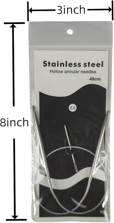 Aolfior Stainless Steel Circular Knitting Needles Size 0 16 Inch 2 mm Set Round Metal (Silver, 16 inch-0-(2mm)) Suitable for Beginners and Experienced Knitters Alike.
