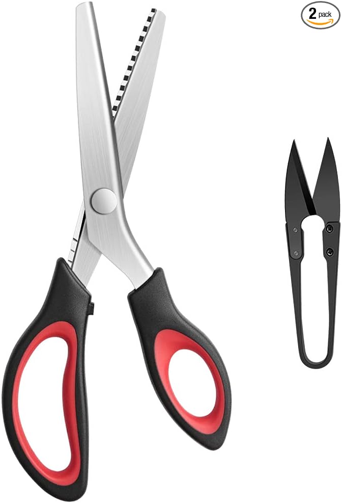 Pinking Shears Serrated,Comfort Grips Handled, Professional Dressmaking Sewing Craft Zig Zag Cut Scissors, Suitable for Many Kinds of Fabrics and Paper, 9 Inch