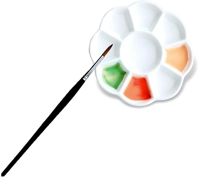 Porcelain Watercolor Palette, Ceramic Artist Paint Palette, Watercolor Mixing Tray for Watercolor Gouache Acrylic Oil Painting (5 * 5'' 9-Well Round)