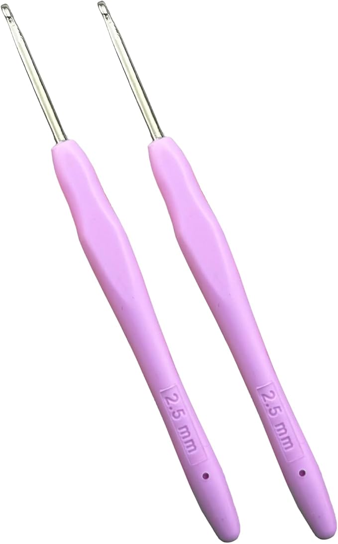Mdoker 2PCS Small Size Crochet Hook Ergonomic Handle Crochet Hook Needles for Arthritic Hands,Thread Crochet Steel Lace Hooks Size 2.5mm