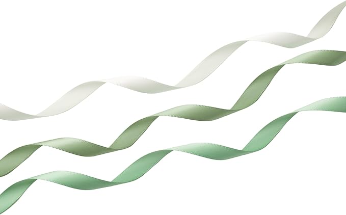 Sage Green Double Face Satin Ribbon 3/8 Inch x 45 Yards Moss Green Cream Fabric Ribbon for Gift Wrapping, Flower Bouquets, Bows Making, Wedding Decoration, Invitations, Christmas (3 Rolls *15Yd)