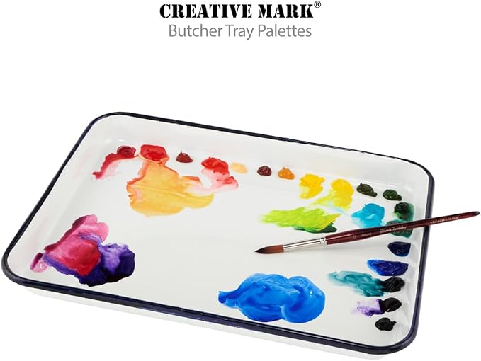 Creative Mark Butcher Tray Palette - 7.5 x 11 Inches - Triple Coated Enamel Tray Palette for Painting, Color Theory, Mixing, and More