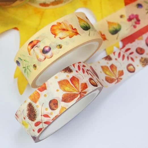 YUBBAEX 10 Rolls Four Seasons Washi Tape Set Yellow Leaves & Flowers Masking Decorative Tapes (Autumn)