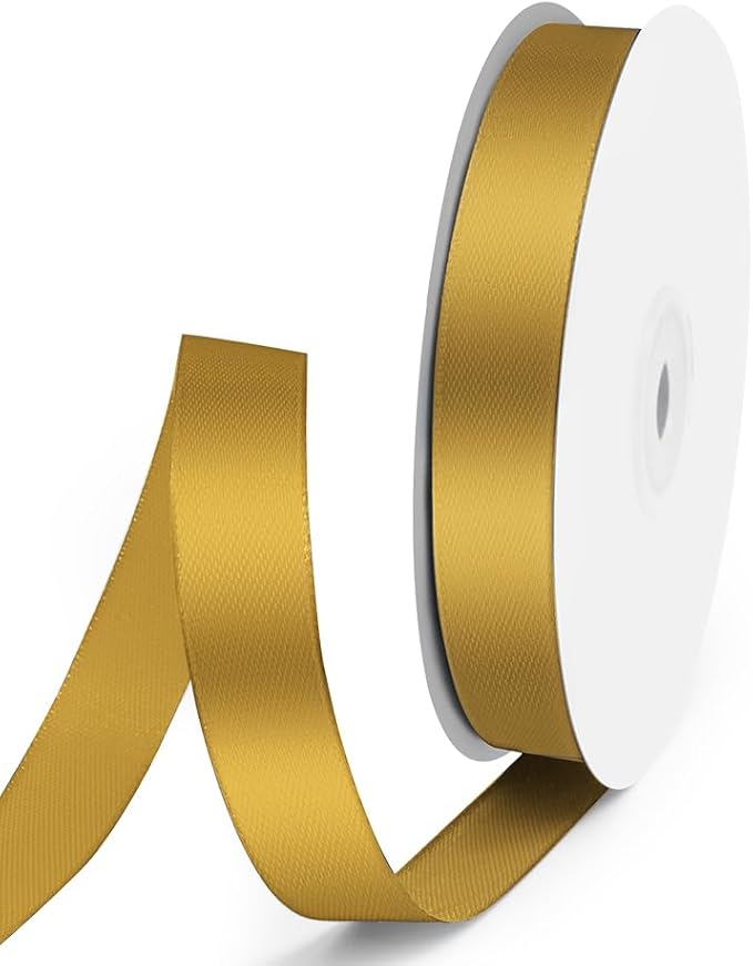 5/8" x 50 Yards Satin Ribbon - Gold Silk Ribbon with Spool - Ideal for Gift Wrapping, Floral Bouquets, Crafts, Wedding Party Decorations, Christmas and Sewing Projects
