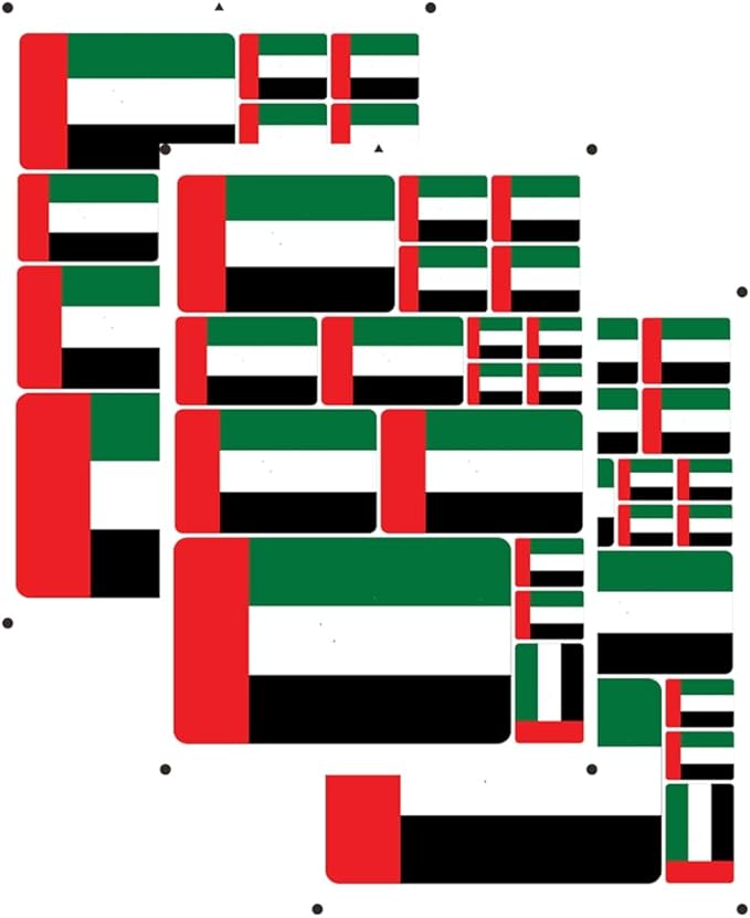 vmcoatdu United Arab Emirates Flag Laser Printing Sticker 3 Pcs Decal in Multiple Sizes Stickers (Red United Arab Emirates)