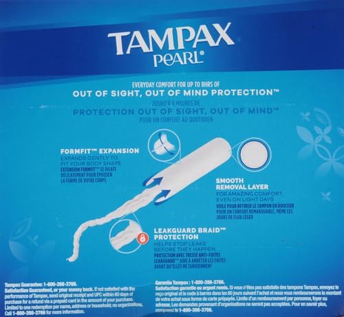 Tampax Pearl Tampons Regular Absorbency, with Leakguard Braid, Unscented, 50 Count (Pack of 2)