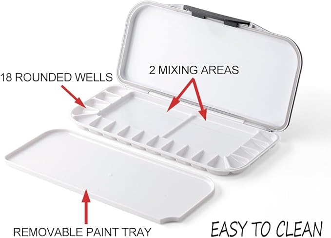 Transon Watercolor Palette Folding with Lid 18wells 2 Mixing Areas and 1 Large Mixing Tray Also for Gouache Acrylic Paint Palette Pink Color