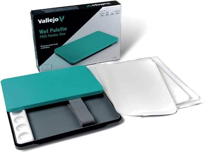 Vallejo - Wet Palette Pro Pinter Size for Miniature and Acrylic Painting Bundle, Includes 2 Hydration Sponge, 30 Moisture Paper and a Well Palette - Keeps Your Acrylic Paint Wet