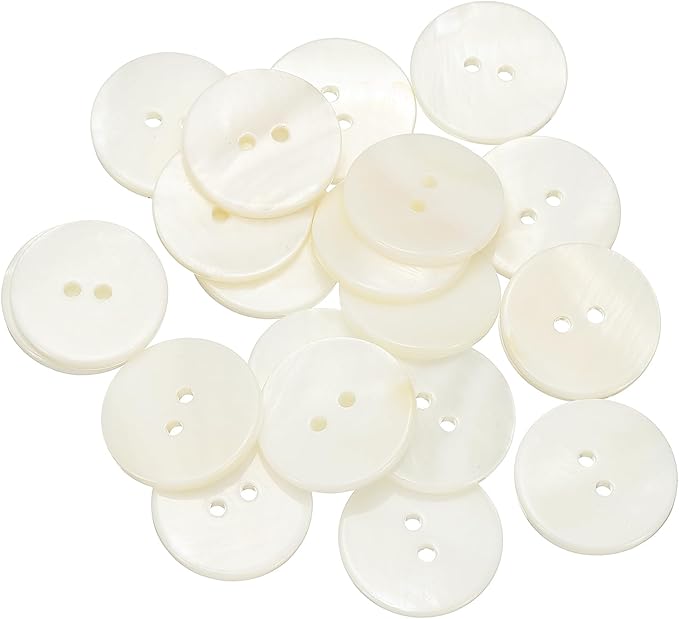 uxcell 21Pcs Natural Shell Button, 2 Hole 20mm Round Mother of Pearl Buttons for Shirt Coats Suits Jackets Jeans Skirts DIY Sewing Crafts, White