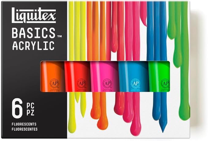 Liquitex BASICS Acrylic Paint Set 6x118ml (4-oz), Fluorescent