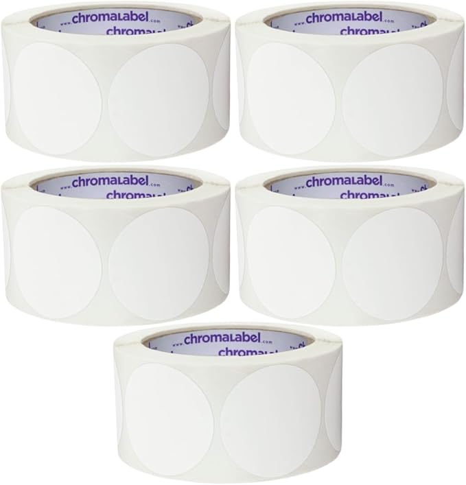 ChromaLabel 2 Inch Circle Sticker Labels, Easy to Write On Round White Stickers, Permanent Adhesive Blank Stickers for Labeling - 500 Sticky Dots per Roll, White - Case of 5