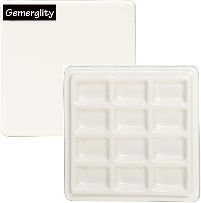 12 Wells Ceramic Palette with Covers Porcelain Paint Palette Mixing Tray for Painting Watercolor Gouache Arts & Crafts Accessories Organizer Mixing Colors