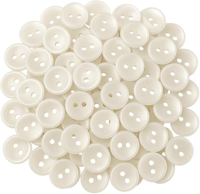 100 Pcs White Sewing Buttons 0.35 inch Pearl Buttons for Shirt 2 Hole 14L Plastic Round 9mm Ideal for Sewing Dress Skirt Blouse School Outfits Aprons Pants Jackets Bags DIY Crafts