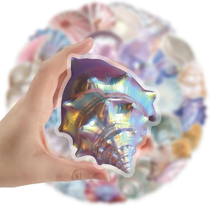 Colorful Shell Stickers for Teens Boy Girls Kids|50 Pcs|Clear PET Waterproof Stickers for Laptop Computer Phone Tablet Scrapbook Flasks Water Bottle Bike Notebook Cup,Gorgeous Decals Pack(Shell)