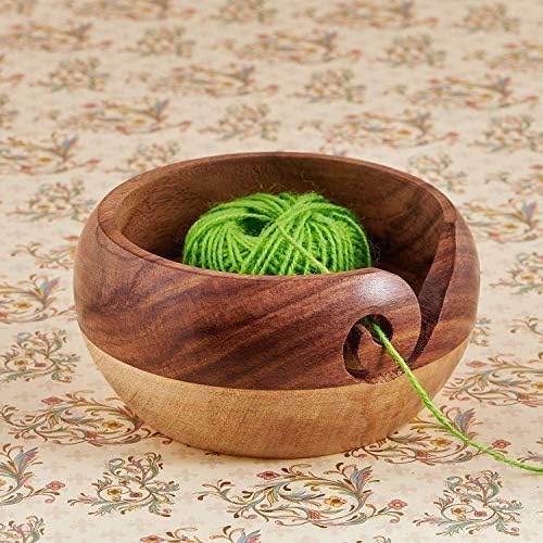 Christmas Gifts Wooden Yarn Bowl Knitting Bowl Large Crochet Yarn Holder Handmade Crocheting Accessories and Supplies Organizer 7 x 3 (Two Tone)