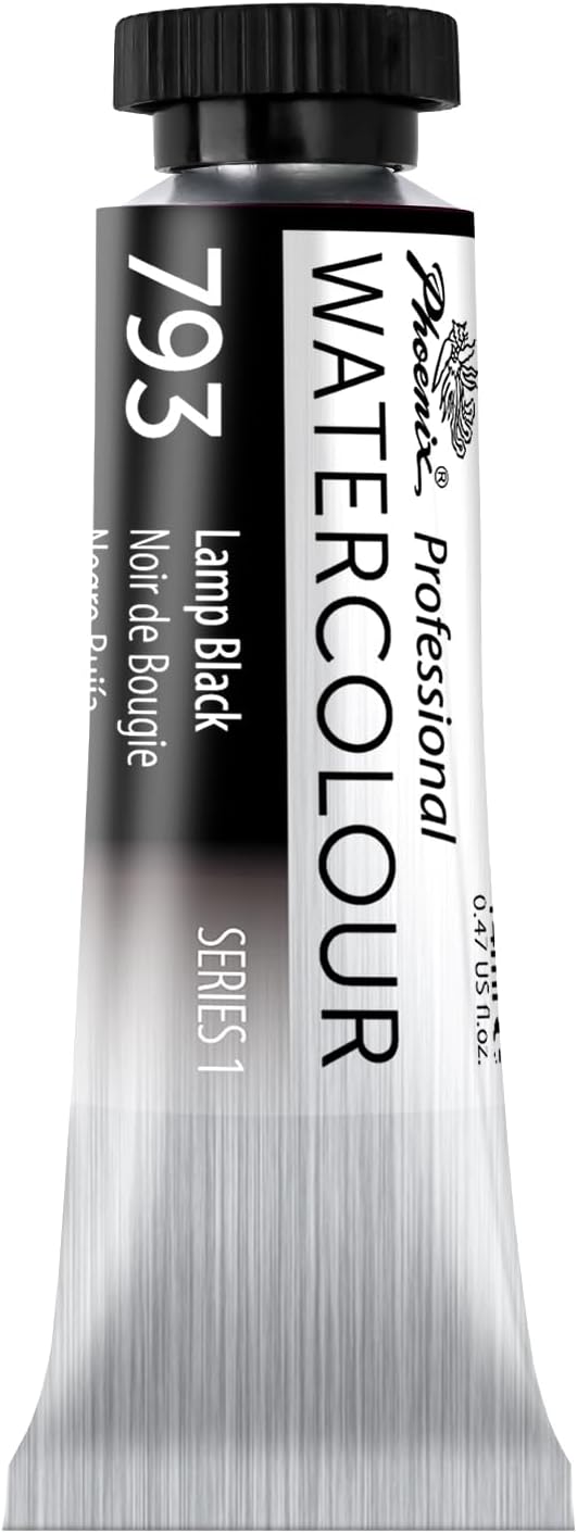 PHOENIX Professional Watercolor Paint Single Tube - 0.47 Fl Oz / 14ml - Lamp Black
