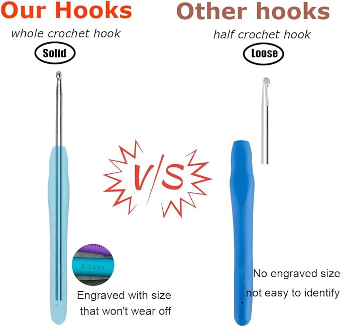 Mdoker 6mm 2PCS Crochet Hook Ergonomic Handle Crochet Hook Needles for Arthritic Hands,Extra Long Crochet Hooks for Beginner Crocheting Yarn(6mm)