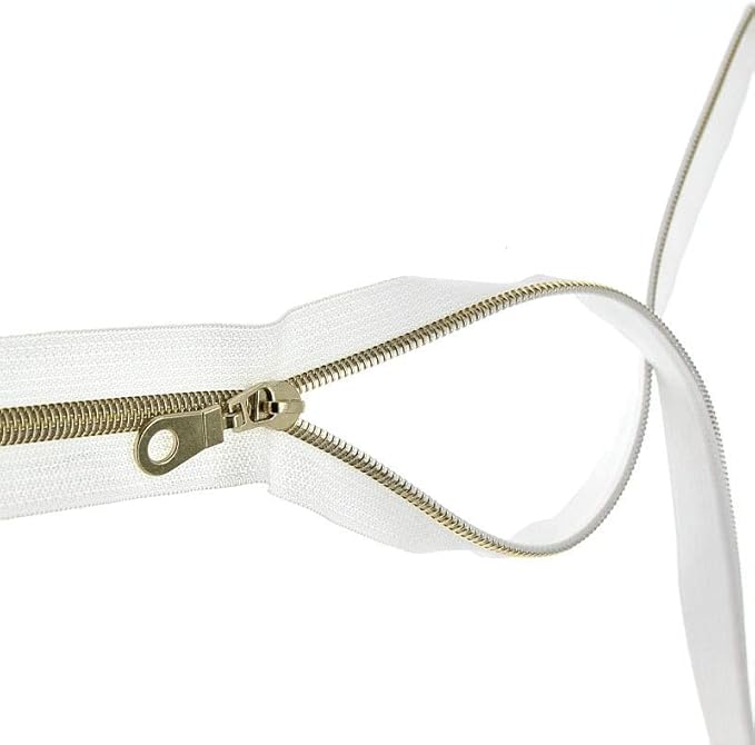 #5 Gold Metallic Nylon Coil Zipper by The Yard, Bulk 10 Yards White Tape with 25PCS Rose Gold Zippers Pulls for Sewing, Bags, Purses YIGUANXIN