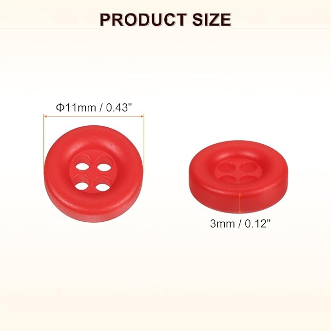 HARFINGTON 50pcs Sewing Button 11mm (15/32 Inch) 4 Holes Resin Thickened Round Crafting Replacement Buttons for Clothing DIY Crafts Decoration, Red