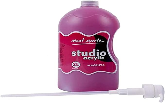 Mont Marte Discovery School Acrylic, Magenta, 1/2 Gallon (2 Liter). Ideal for Students and Artists. Excellent Coverage and Fast Drying. Pump Lid Included.