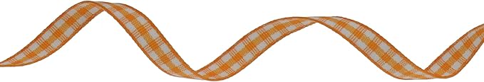 Gingham Ribbon 50 Yard Each Roll 100% Polyester Woven Edge (1/4" x 50 Yards, Tangerine)