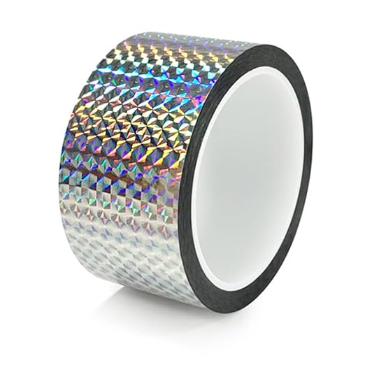 Self-Adhesive Holographic Reflective Tape Prism Tape Holographic Reflective Tape for Keep Birds Away, Craft Projects, DIY Art, Home, Daily Use (Silver, 1 Inch x 55 Yard)