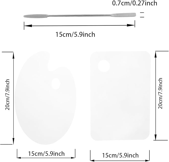 2Pcs Clear Acrylic Paint Palette and 1palette Stick– 7.87 x 5.90 Inch Artist Palettes with Thumb Hole & Protective Film, Easy Clean for Oil, Watercolor, DIY Craft