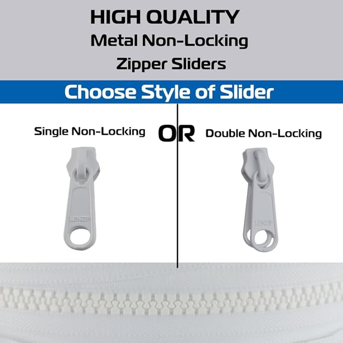 EZ-Xtend #10 Lenzip Chain Plastic Molded Plastic Tooth Zipper by The Yard w/Non-Locking Sliders. Boat Cushions, Duffle Bags, Back Packs, Sewing, Replacement Zipper(10 Yds & 8 Single Pulls Non-Locking)
