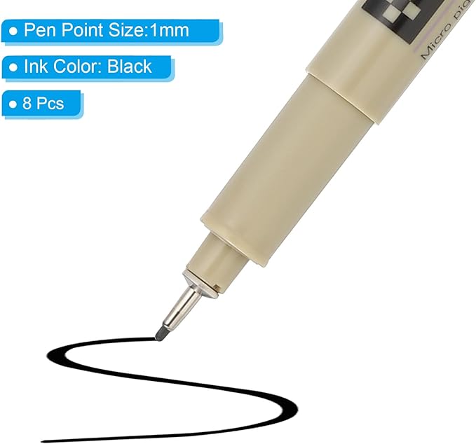 PATIKIL Micro Pen Fineliner Pens, 8Pcs 1mm Needle Point Drawing Pens Waterproof for Archival Artist Calligraphy Illustration Journaling Sketch, Black