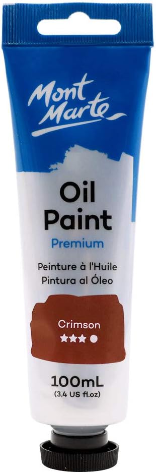 Mont Marte Oil Paint Premium, 3.4 US fl.oz (100ml) Tube, Crimson Red, Heavy Body Paint, Artist Quality, Good Coverage, Excellent Tinting Strength, Ideal for Painting Canvas