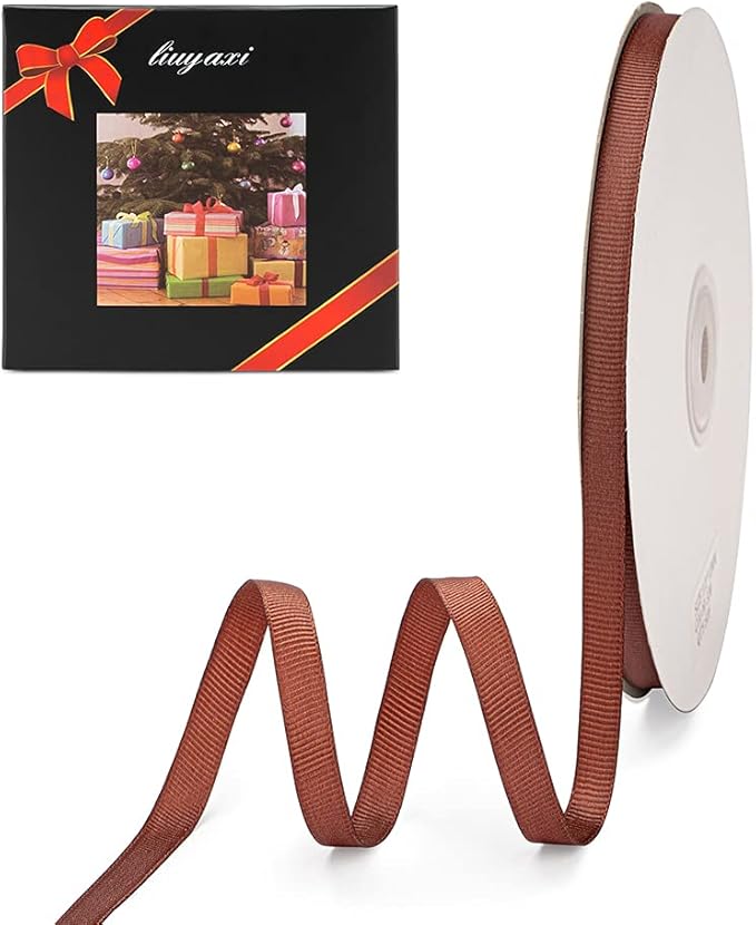 LIUYAXI 1/4" X 50 Yards Solid Brown Grosgrain Ribbon, Perfect for Crafts, Wedding Decor, DIY Hair Accessories, Sewing, Gift Package Wrapping and More
