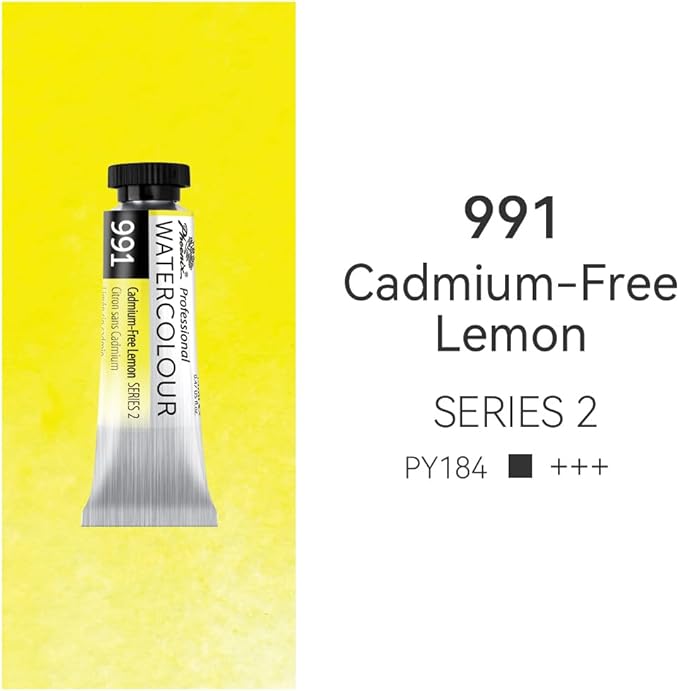 PHOENIX Professional Watercolor Paint Single Tube - 0.47 Fl Oz / 14ml - Cadmium-Free Lemon
