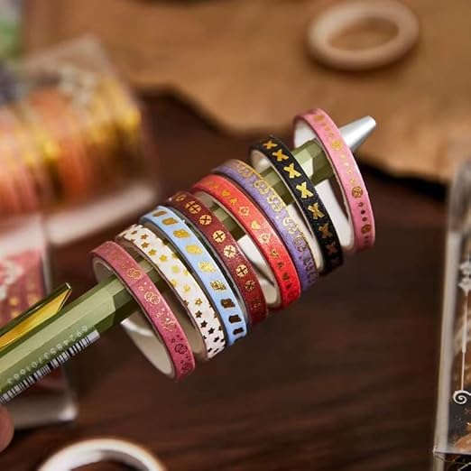 YUBX Skinny Gold Washi Tape Set Basic Foil Print Decorative Masking Tapes for Arts, DIY Crafts, Journals, Planners, Scrapbook, Wrapping (Dreamy Waltz)