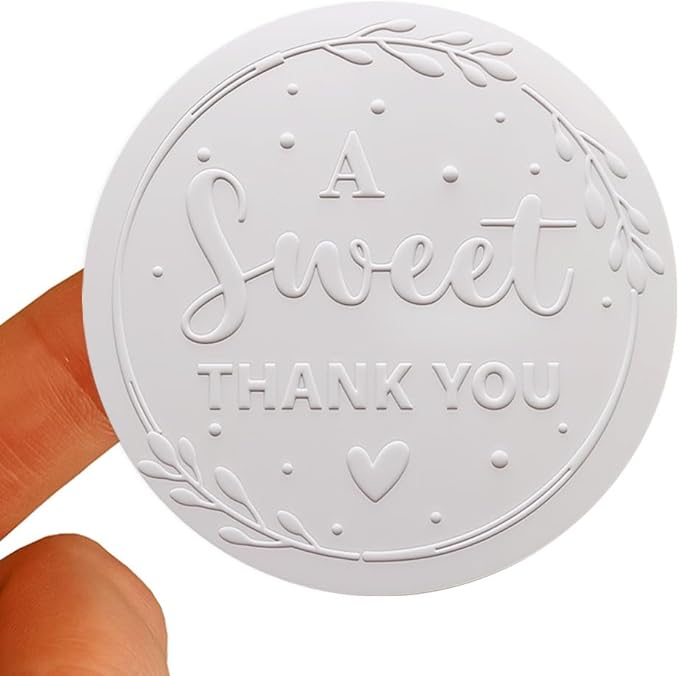 100 x A Sweet Thank You Wedding Stickers Party Embossed Sticker, Raised Embossing Favors Labels, Thank You Gifts Embossed Round Stickers, Gift Box Labels, 1.6 inch