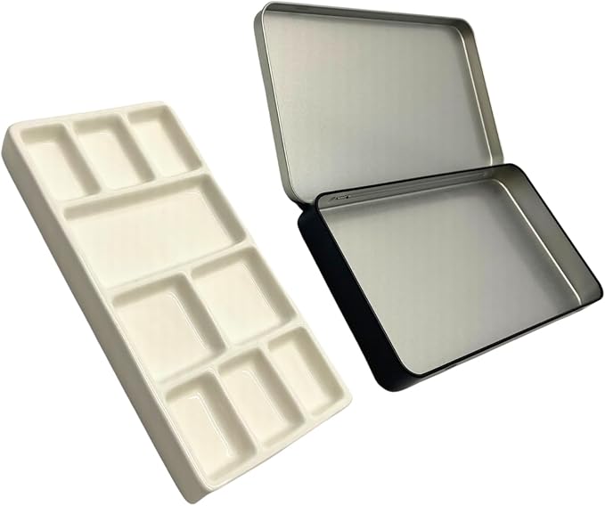 Travel Watercolor Palette, Portable Ceramic Paint Palette with 9 Wells, Empty Wet Palette, Metal Paint Box with Porcelain Palette（Iron Box Style）