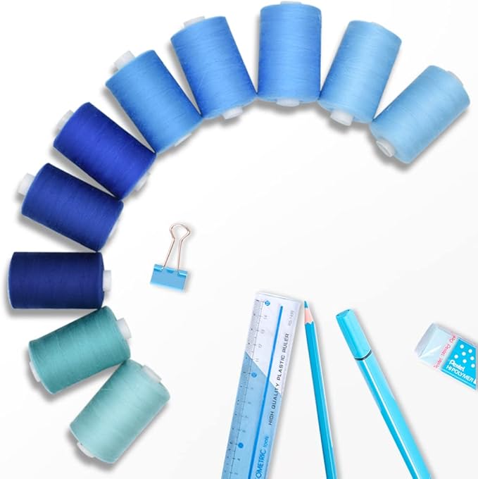 Sewing Thread 10 Color Sewing Industrial Purpose 1000 Yards Per Spool 40S/2 Polyester for DIY Sewing Machine,Embroidery Machine,Hand Sewing (Blue)