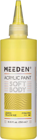 MEEDEN Soft Body Acrylic Paint: Lemon Yellow Hue Matte Finish - 250ml/8.45oz Bulk Acrylic Colors in Ergonomic Bottle - Fluid Flow Art Paints for Artists Canvas Painting