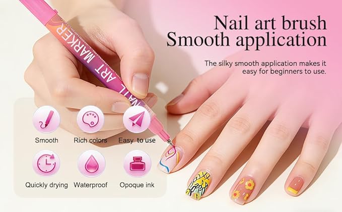 Nail Art 12-Color Marker Set, Fine-Tip Precision Pens for Manicure Design，3D Nail Art, Drawing Painting Liner Brush for Beauty Adorn Manicure Tools