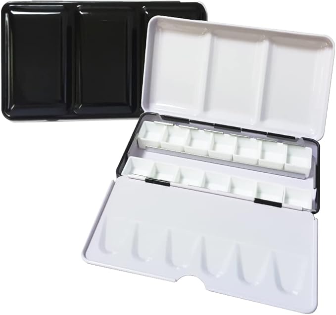 Jinberry Metal Watercolor Tin with Fold-Out Mixing Palette, Multi-Functional Empty Watercolor Palette with Pans Paint Tray Palette for Plein Air, Watercolor, Acrylic and Oil Painting