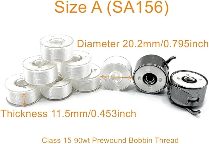 25pcs White 60S/2(90WT) Prewound Bobbin Thread, Plastic Size A SA156 Embroidery Bobbins, Cottonized Soft Feel Sewing Machine Bobbin for Brother Singer Janome Babylock Quilting Embroidery