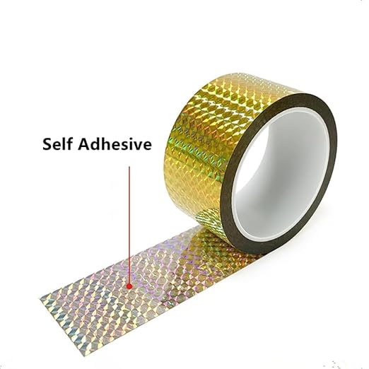 Self-Adhesive Holographic Reflective Tape Prism Tape Holographic Reflective Tape for Keep Birds Away, Craft Projects, DIY Art, Home, Daily Use (Gold, 1 Inch x 55 Yard)