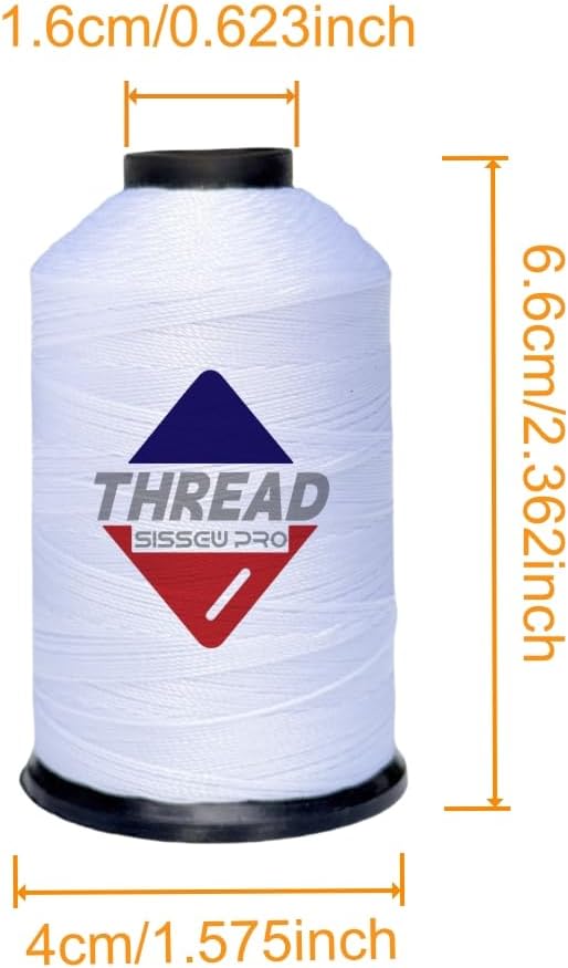 Sissewpro 1oz 375 yds Each 2 Pack Tex70 Bonded Nylon Thread 69 Upholstery Thread Heavy Duty Threads for Leather Sewing Machine, Beading, Hair Weaving, Denim, Canvas,Webbings 2oz Total（2, White）