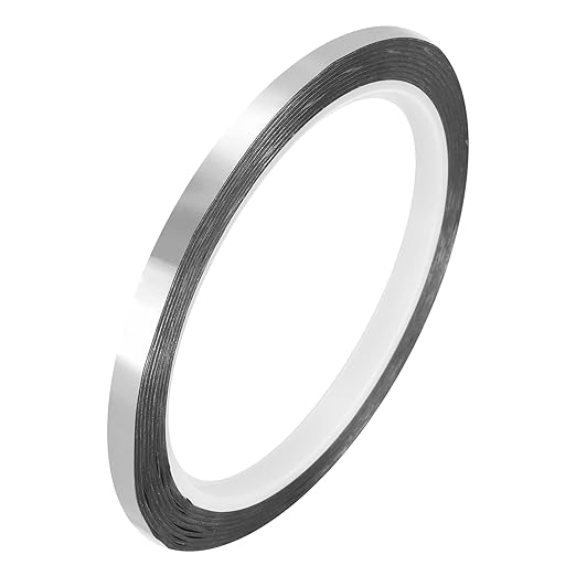 MECCANIXITY Silver Tone Metalized Tape 1/4 Inch x 55 Yards Decor Tape for Detailing Accent Wall, Graphic Arts, Pack of 6
