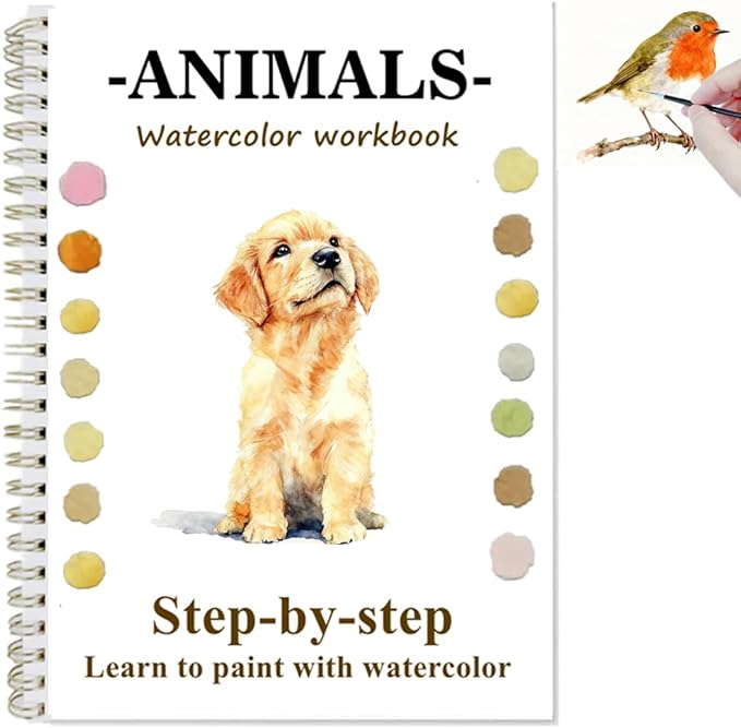 Watercolor Workbooks with Sketches, Beginner Friendly Water Coloring Book Watercolor Paint Set Art Crafts Painting Kit Gift for Adults, Any Level Artist (Animals, Without Paint Set)