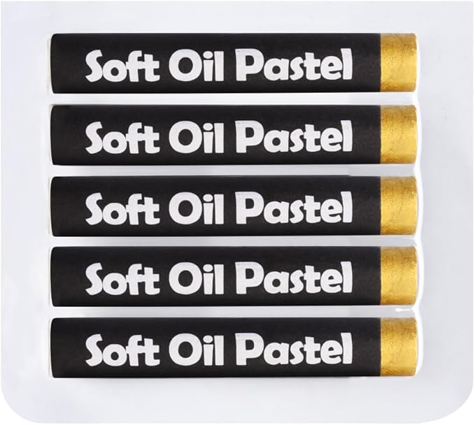 Mifuner Soft Oil Pastels Set (5 Sticks), Single Colors Heavy Oil Pastels Vibrant and Creamy,Pastel Art Supplies for Artists,Gallery Oil Painting Stick for Adult Art Drawing. Gold