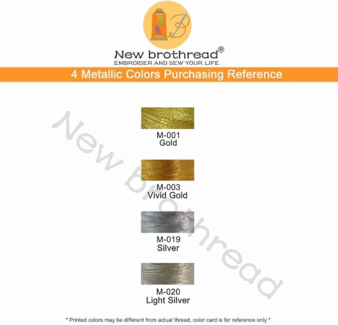 New brothread 8pcs (4 Gold+4 Silver Colors) Metallic Embroidery Machine Thread Kit 500M (550Y) Each Spool for Computerized Embroidery and Decorative Sewing - Assortment 2